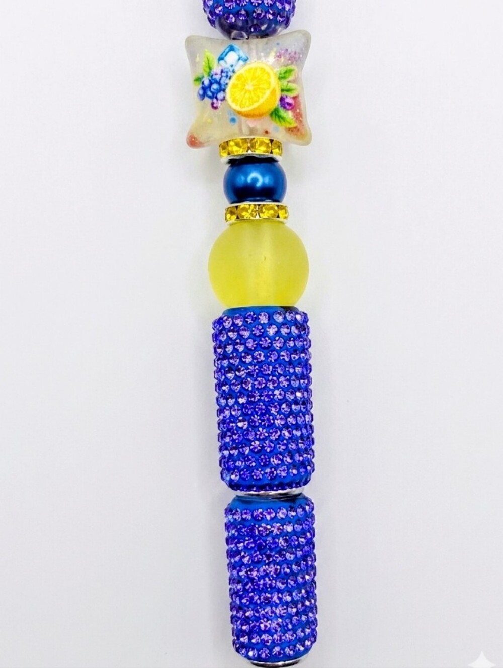 Handcrafted Blueberry Lemon Sparkling Rhinestone Beaded Decorative Office Pen - Picture 4 of 4